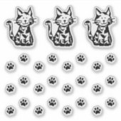 Drie zwart-wit Cats Paw Prints Sticker Set (Voorkant)