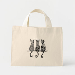 Drie Zwart-witte katten op een zak Mini Tote Bag