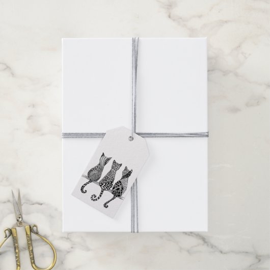 Drie zwart-witte katten verpakking van 10 cadeau l cadeaulabel (Met Touw)