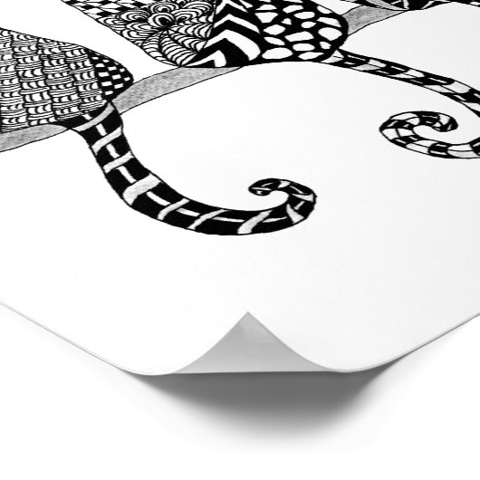 Drie zwarte en witte katten afdrukken poster (Hoek)