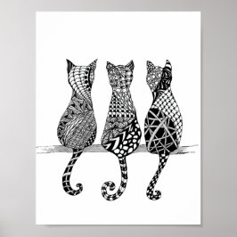 Drie zwarte en witte katten afdrukken poster