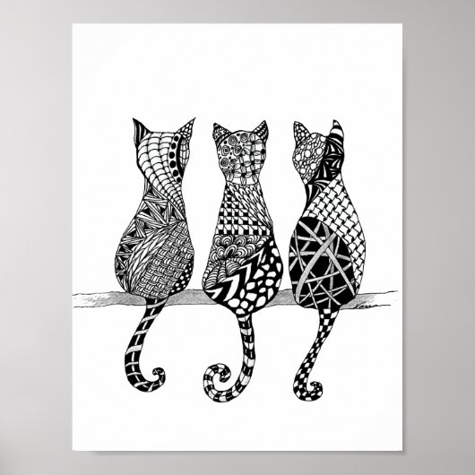 Drie zwarte en witte katten afdrukken poster (Voorkant)