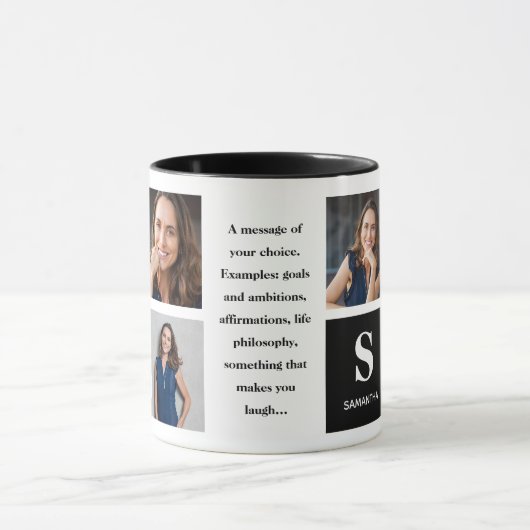 Drie zwarte foto-monogram mok (Midden)