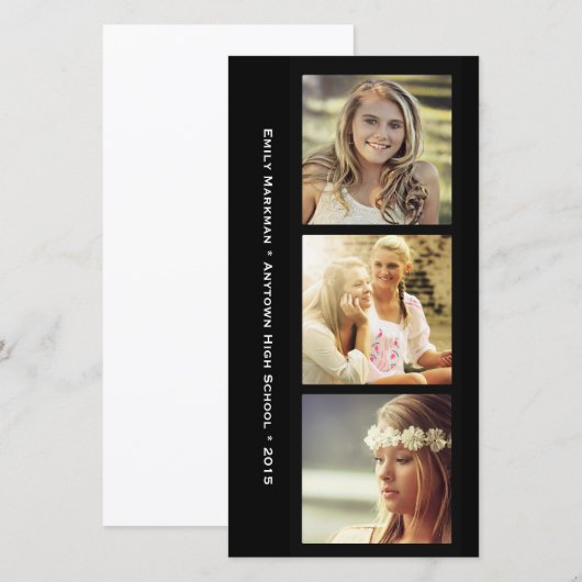 Drie Zwarte Fotolijsten Afstudeer Uitnodiging (Voorkant / Achterkant)
