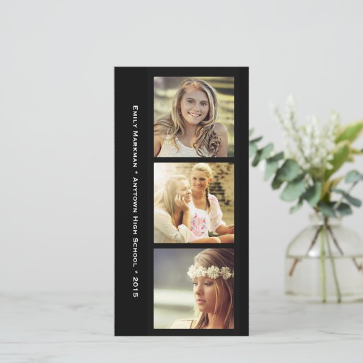 Drie Zwarte Fotolijsten Afstudeer Uitnodiging (Staand voorkant)