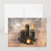 Drie zwarte kaars gouden Ornamenten vleermuizen Ha Feestdagenkaart (Voorkant / Achterkant)