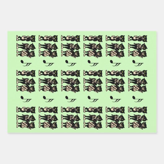 Drie zwarte kat-musici die muziek groen spelen inpakpapier vel (Voorkant 3)