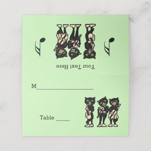Drie zwarte kat-musici die muziek groen spelen plaatskaartje (Buitenkant ongevouwen)