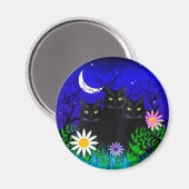 Drie zwarte katten bij nachtmagneet magneet (Voorkant / Achterkant)