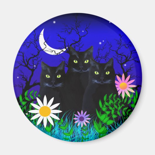 Drie zwarte katten bij nachtmagneet magneet (Voorkant)