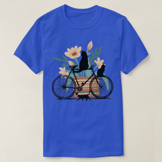 Drie zwarte katten, een fiets en een pot met bloem t-shirt (Design voorkant)