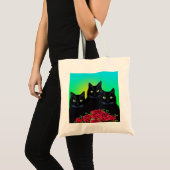 Drie zwarte katten en rode rozen Canvas tas (Voorkant (product))