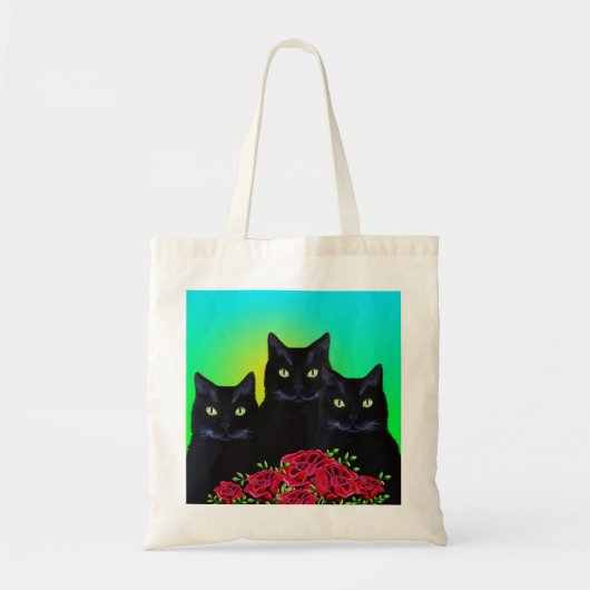 Drie zwarte katten en rode rozen Canvas tas (Voorkant)