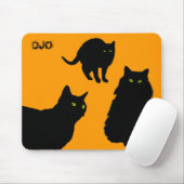 Drie zwarte katten en Sinaasappel Muismat (Met muis)