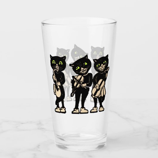 Drie zwarte katten groene ogen die muziek afspelen glas (Voorkant)