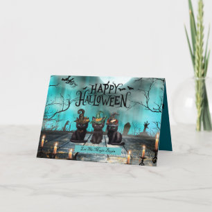 Drie zwarte katten Halloween Wenskaart Kaart