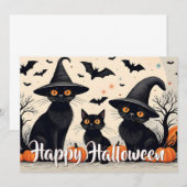 Drie zwarte katten met hoeden op Halloween (Voorkant / Achterkant)