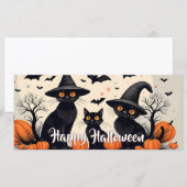 Drie zwarte katten met hoeden op Halloween (Voorkant / Achterkant)