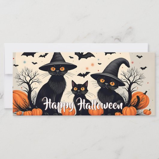 Drie zwarte katten met hoeden op Halloween (Voorkant)