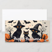 Drie zwarte katten met hoeden op Halloween (Voorkant / Achterkant)