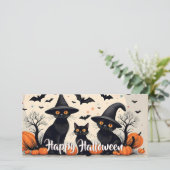 Drie zwarte katten met hoeden op Halloween (Staand voorkant)