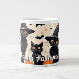 Drie zwarte katten met hoeden op Halloween Grote Koffiekop