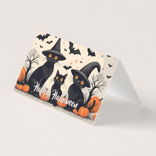 Drie zwarte katten met hoeden op Halloween Kaart (Voorkant)