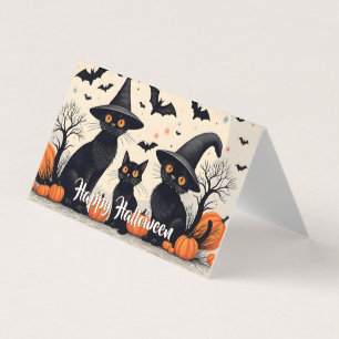 Drie zwarte katten met hoeden op Halloween Kaart