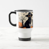 Drie zwarte katten met hoeden op Halloween Reisbeker (Links)