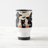 Drie zwarte katten met hoeden op Halloween Reisbeker (Center)