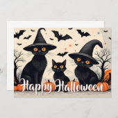 Drie zwarte katten met Petten op Halloween (Voorkant / Achterkant)