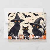 Drie zwarte katten met Petten op Halloween (Voorkant)