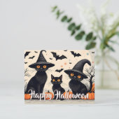 Drie zwarte katten met Petten op Halloween (Staand voorkant)
