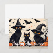 Drie zwarte katten met Petten op Halloween (Voorkant / Achterkant)