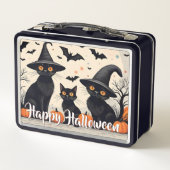 Drie zwarte katten met Petten op Halloween (Achterkant)