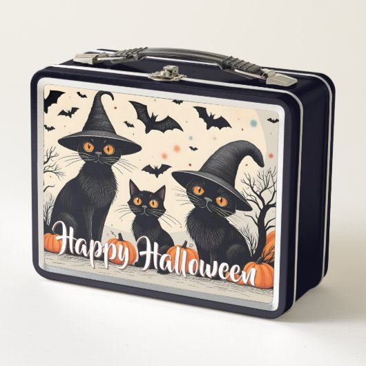 Drie zwarte katten met Petten op Halloween (Voorkant)