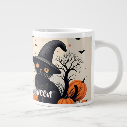 Drie zwarte katten met Petten op Halloween Grote Koffiekop (Rechts)