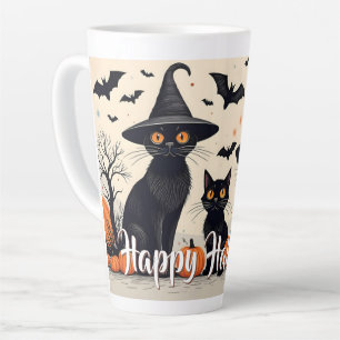 Drie zwarte katten met Petten op Halloween Latte Mok