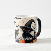Drie zwarte katten met Petten op Halloween Magische Mok (Voorkant rechts)