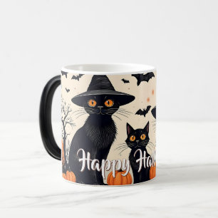 Drie zwarte katten met Petten op Halloween Magische Mok