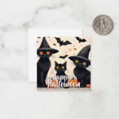 Drie zwarte katten met Petten op Halloween Notitiekaartje (Voorkant / Achterkant in situ)