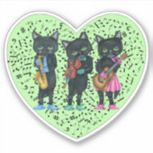 Drie zwarte katten spelen muziek Groene Hart Sticker (Voorkant)