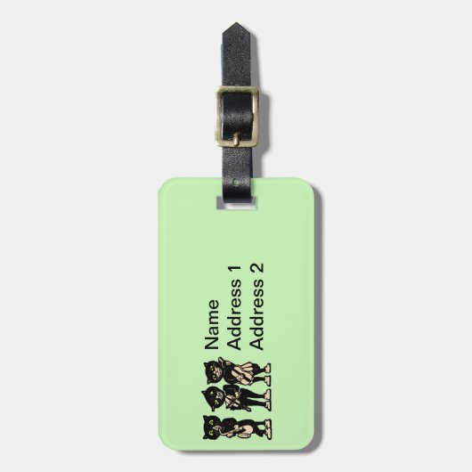 Drie zwarte katten spelen muziek instrumenten groe bagagelabel (Voorkant verticaal)