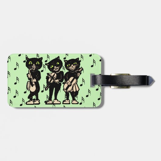 Drie zwarte katten spelen muziek instrumenten groe bagagelabel (Achterkant horizontaal)
