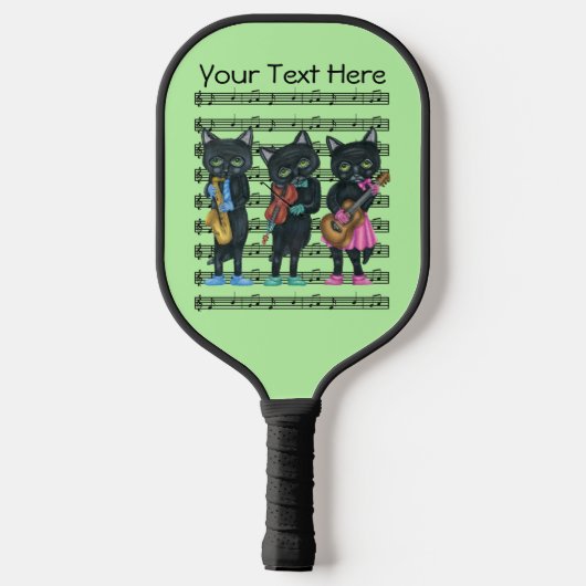Drie zwarte katten spelen muziek op Notes Green Pickleball Paddle (Achterkant)