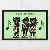 Drie zwarte katten spelen muziekinstrumenten voedselcontainer etiket (Enkel label)