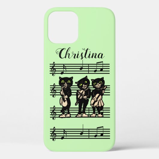 Drie zwarte kattenmusici op blad Music Green Case-Mate iPhone Case (Achterkant)