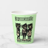 Drie zwarte kattenmusici op blad Music Green Papieren Bekers (Achterkant)