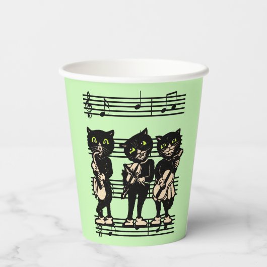 Drie zwarte kattenmusici op blad Music Green Papieren Bekers (Achterkant)
