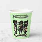 Drie zwarte kattenmusici op blad Music Green Papieren Bekers (Voorkant)
